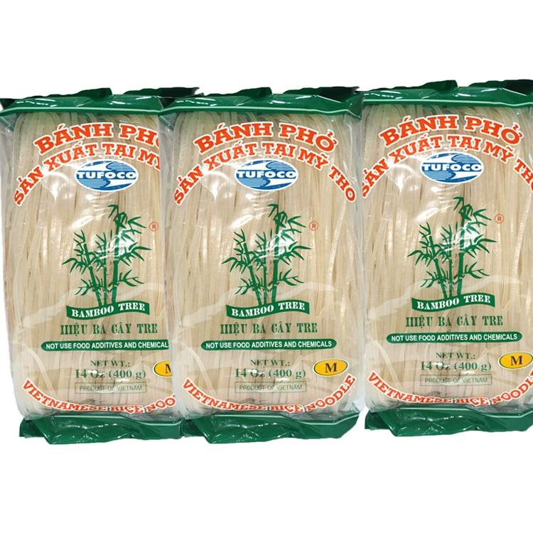 Оптовая продажа вьетнамских рисовых лапшей: широкая лапша 400 г, быстрорастворимая сухая рисовая лапша, плоская лапша, три оригинальных сорта: лапша для бамбукового супа, импортная лапша с лимоном, 3 мм