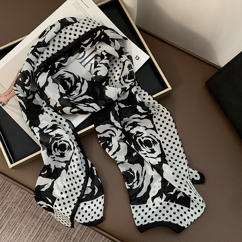 Bufanda de seda, sentido avanzado, todo fósforo, nuevo estilo multiusos, lunares, rosa, cuello, bufanda, bufanda, pañuelo, cinturón para el cabello, cinturón decorativo