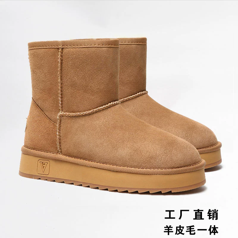Женские зимние ботинки из овчины, на плоской подошве, новая модель 2025 года, короткие, из натуральной кожи, утепленные, теплые хлопковые сапоги.