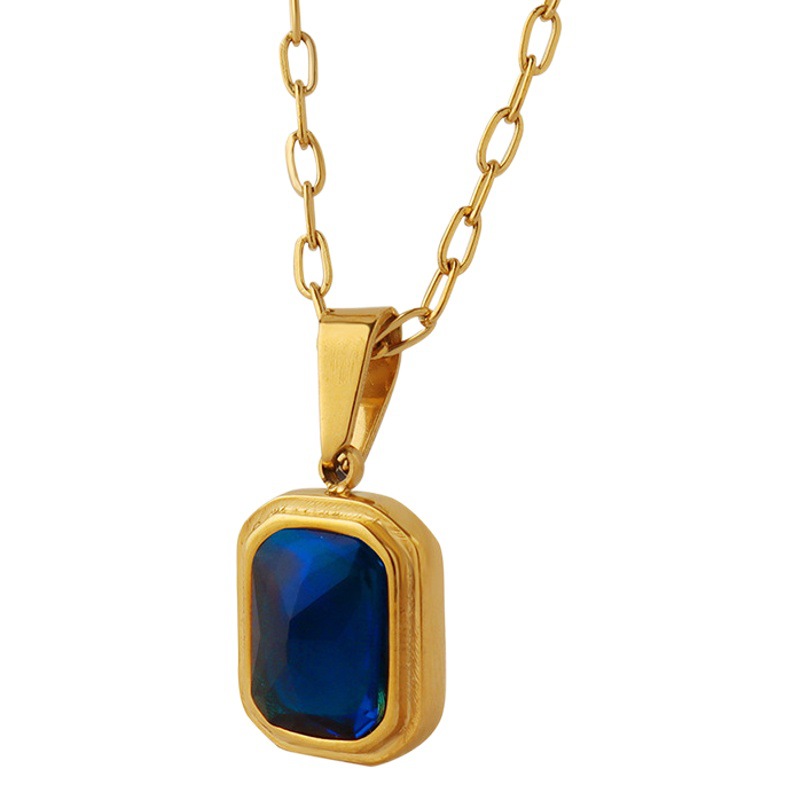 Europa y América titanio acero plateado 18K oro real Luz de lujo con incrustaciones cristal azul colgante collar hecho a mano cadena la clavícula joyería para las mujeres