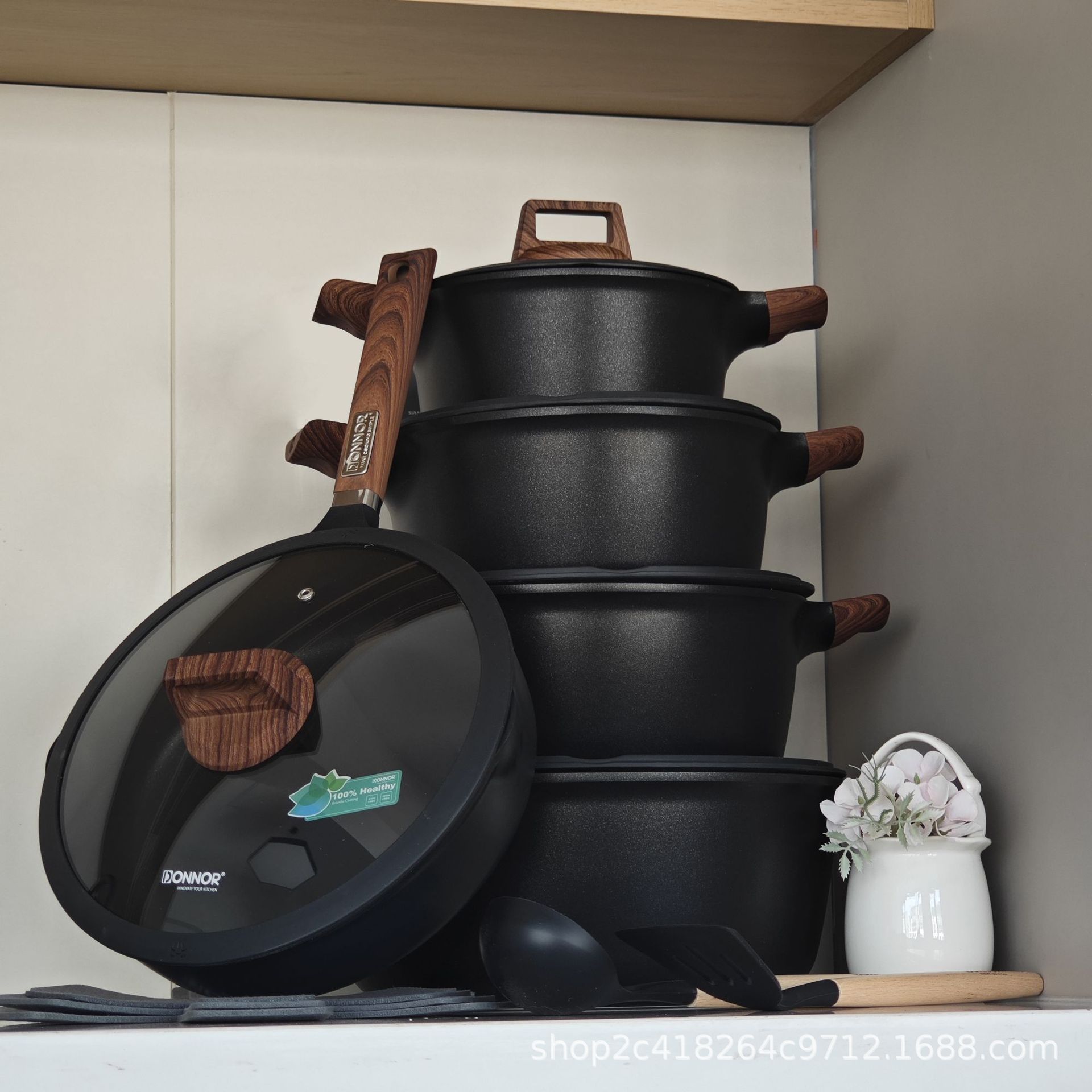 Donnor Fuli serie de 15 piezas olla de sopa wok freír olla antiadherente comercio exterior original spot cocina de inducción universal