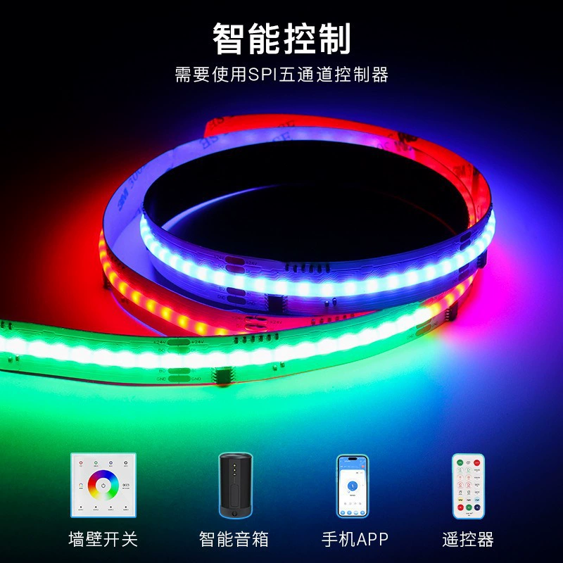 Светодиодная лента COB 12В/24В полного цвета с водяной эффектной анимацией RGB720, высокое цветовое воспроизведение, без темной зоны, мягкий свет, диммируемая
