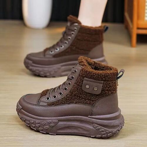 High-top Fleece Lined Thick Warm Cotton Shoes for Spring and Autumn/Winter, Thick Sole Height Increasing Sports Dad Shoes for Women