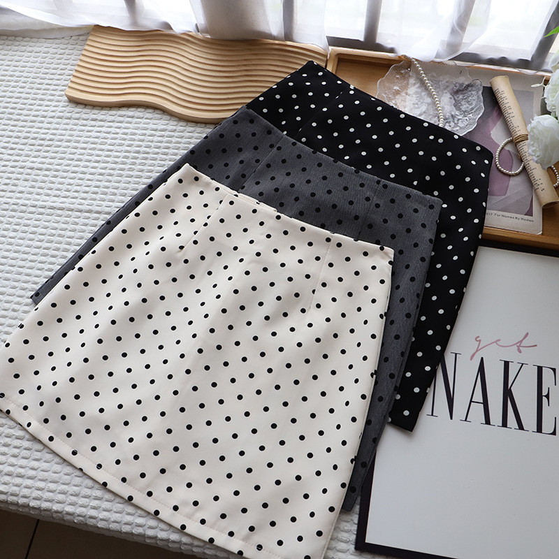 [比正]2025夏季新品韩版女装高腰波点显瘦a字半身裙西装短裙4372