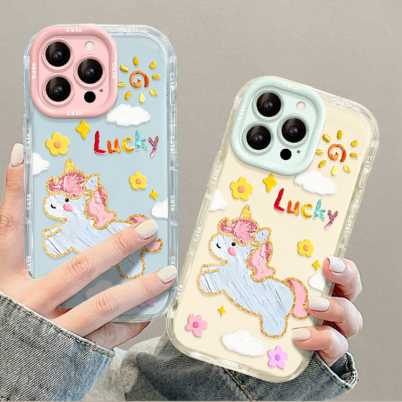 油画独角兽适用苹果16promax手机壳iphone14可爱女生15全包13防摔|undefined