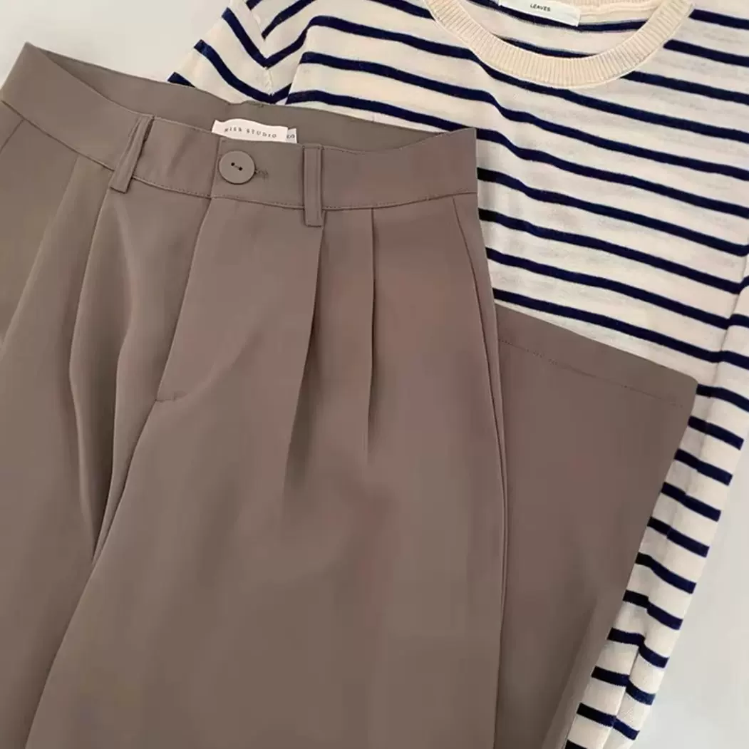 2024秋季新款宽松直筒春阔腿裤子垂感高腰西裤休闲拖地质感西装裤