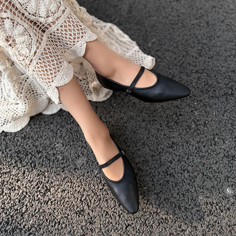 3136-6 Style Women's Shallow Strap Flats, New Soft Leather Flat Pointed Toe Vintage Mary Jane Shoes, Versatile For Women_vogvips.com