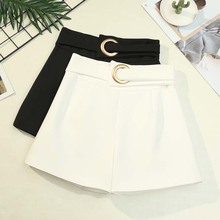 白色西装裤女装高腰A字阔腿裤圆环短裤2728一件代发百搭圆环设计