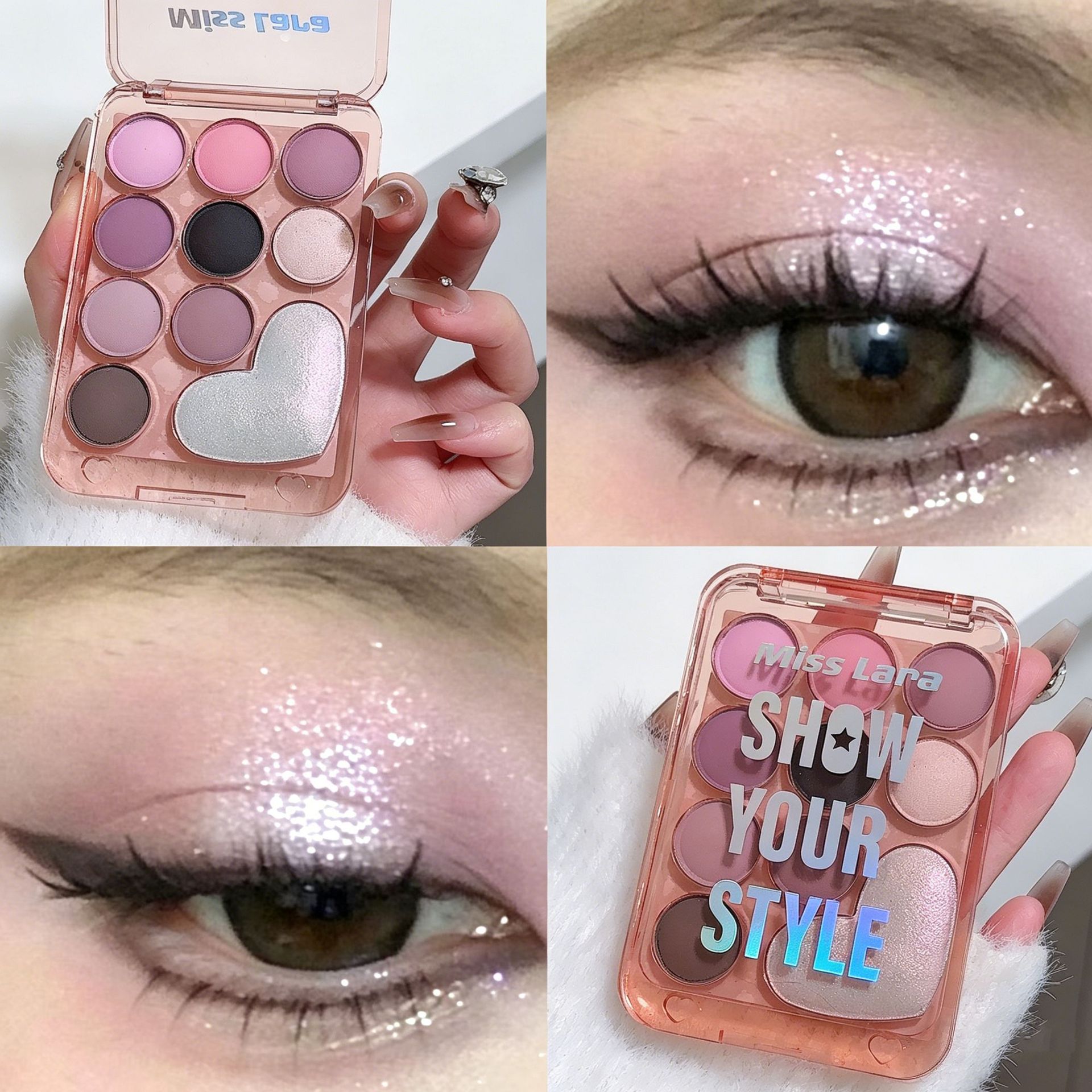 Transfronterizo Miss Lara amor diez colores de sombras de ojos de alto brillo en un disco mate parpadeante impermeable no es fácil quitar el maquillaje disco de sombras de ojos