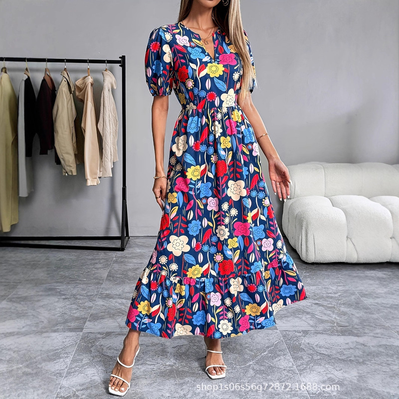 Women's Elegant Commuter Mid-Length All-Over Printed Dress [European and American Cross-Border New Style]