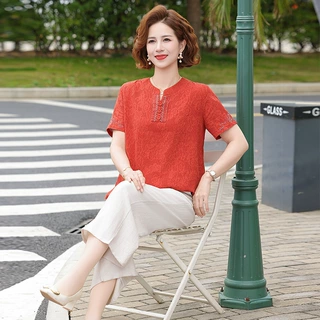 休闲妈妈装短袖t恤女2026夏季新款洋气中老年妈妈休闲减龄两件套