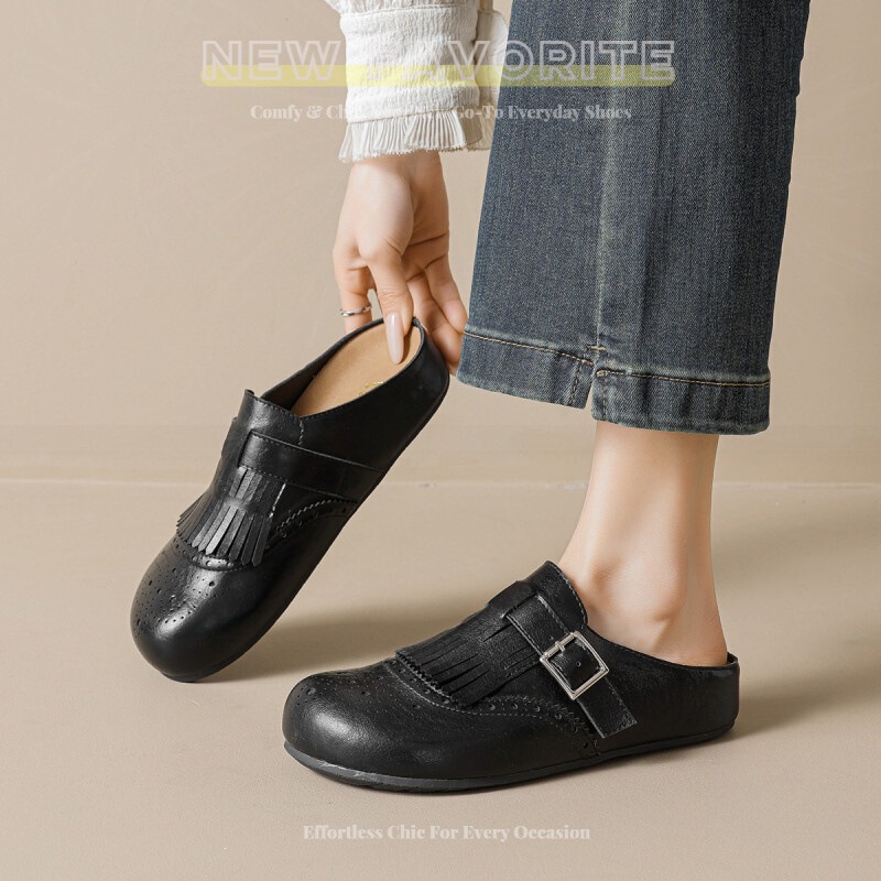 First-Layer Cowhide Leather~3Cm Vintage Tassel Birkenstock-Style Thick-Soled Clogs for Women, Slip-On Lazy Birkenstock Shoes for Outdoor Wear First-Layer Cowhide Leather~3Cm Vintage Tassel Birkenstock-Style Thick-Soled Clogs for Women, Slip-On Lazy Birkenstock Shoes for Outdoor Wear