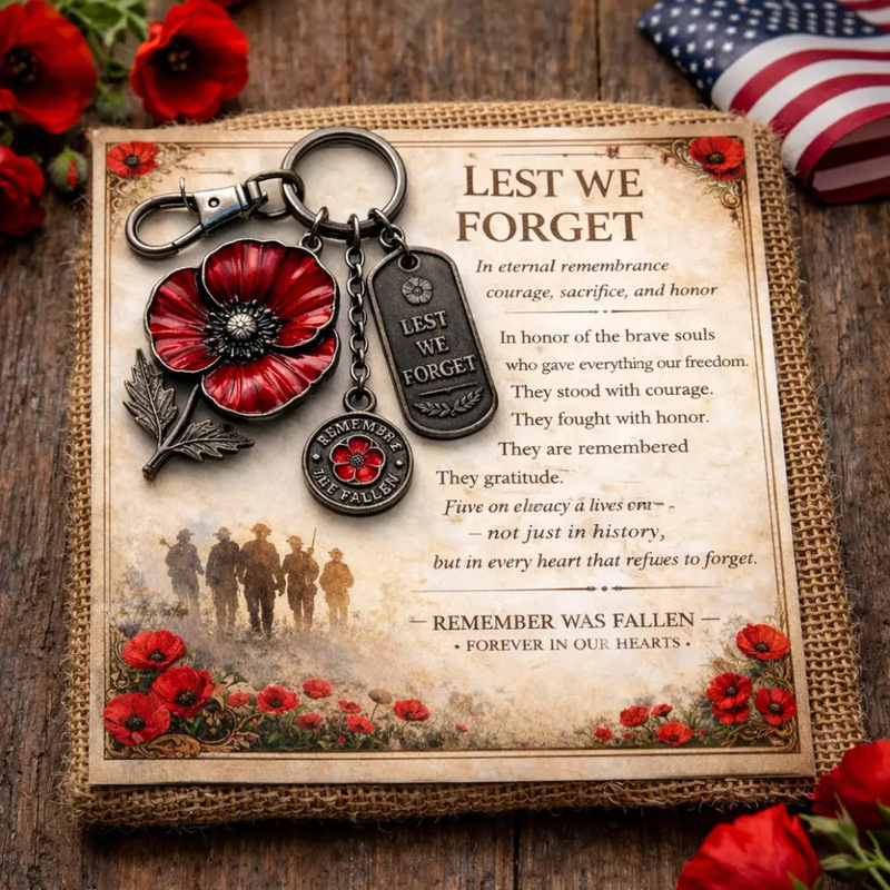 Cross-Border Vintage Poppy Flower Commemorative Keychain Lest We Forget Metal Pendant Backpack Handbag Accessory