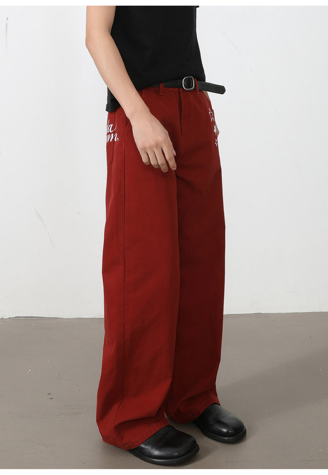 Quần dài nam ống rộng lưng trung in họa tiết ngôi sao Mỹ, form suông thoải mái — Xanh da trờicolor, màu kaki, màu xám, màu đỏ chi tiết 22