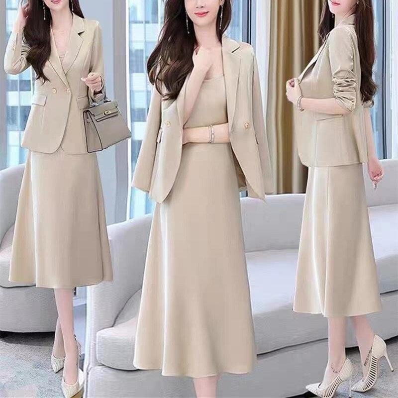 American Style Mid-length Suit Sling Dress Suit Women's New Style Chanel Style Elegant Elegant Large Size Two-piece Dress