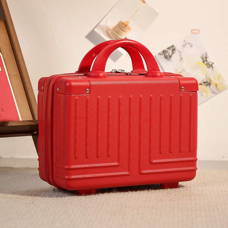 Maleta de 14 pulgadas, estuche de cosméticos, equipaje rojo de boda, caja de dote de mujer pequeña, bolsa de cosméticos portátil de novia
