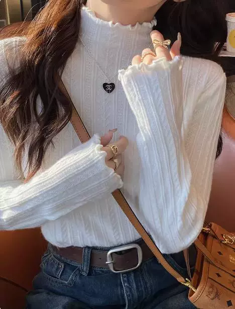 Autumn knitted sweater, plus size, high collar, fitted