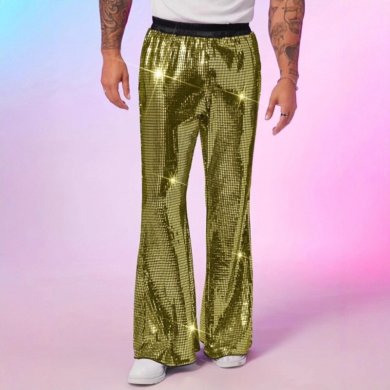 2026 European and American Retro Hip-Hop Trendy Flared Pants Nightclub Shiny Men's Stage Performance Sequined Plaid Trousers 2026 European and American Retro Hip-Hop Trendy Flared Pants Nightclub Shiny Men's Stage Performance Sequined Plaid Trousers