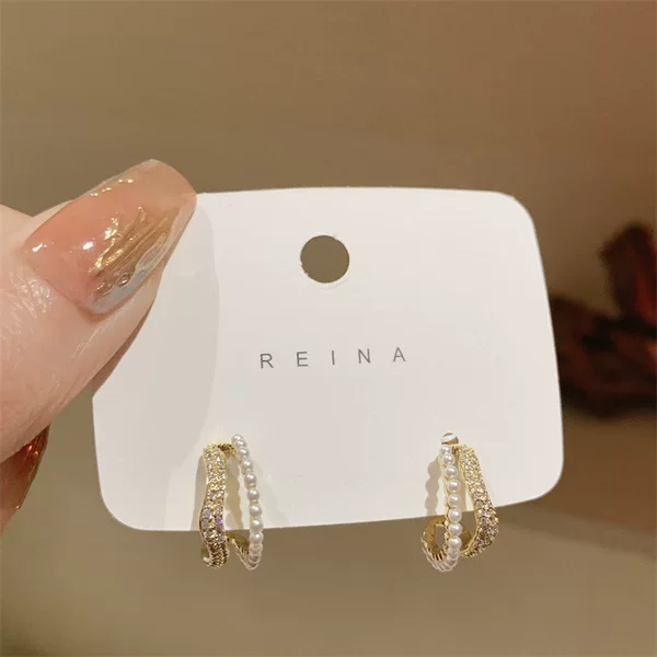 Korean Niche Design Double Hoop Diamond Earrings 2025 New Trendy Earrings for Women High-End Elegant Versatile Ear Jewelry