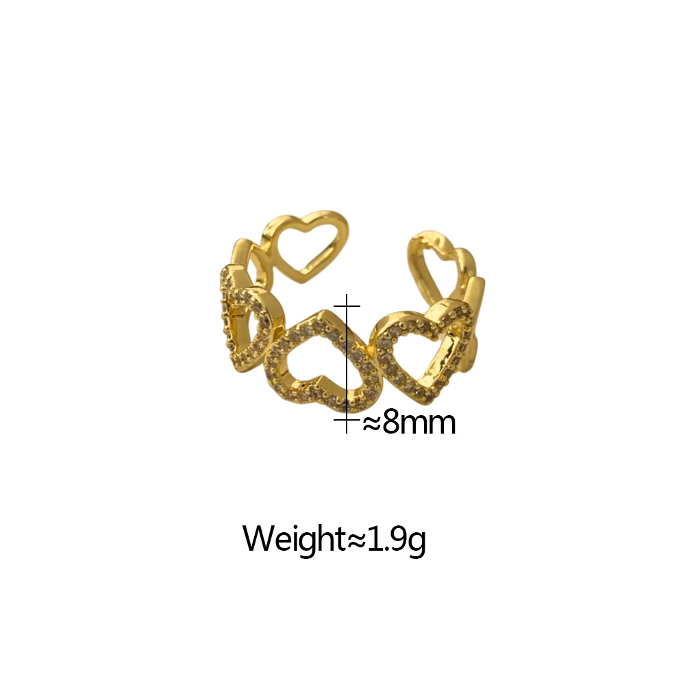 5g Weight Zircon Inlay Material Open Rings Classification One Size Ring Size 1 Piece Quantity Sweet Heart Shape Copper Plating Hollow Out Inlay Zircon Open Rings 1 Piece