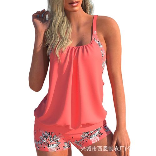 European and American plus-size women's quick-dry short-sleeved two-piece swimsuit set conservative style