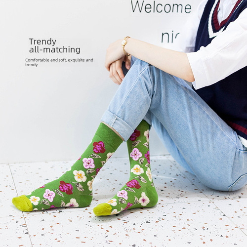 Ins Original Ginkgo Plant Series Crew Socks Spring and Summer Unisex Sports Socks European and American Flower Crew Socks Women Trendy Socks