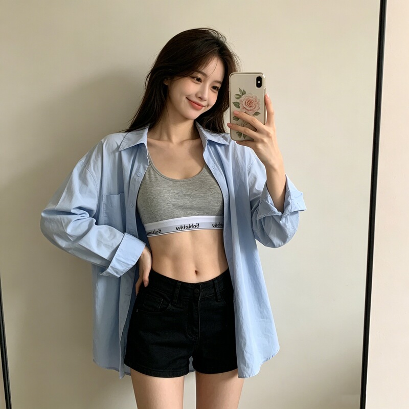 A800 # [Non-Real Shot] Low-Waist Elastic Hip-Hugging Denim Shorts for Women, Tight-Fitting, Slimming, Versatile A-Line Hot Pants.