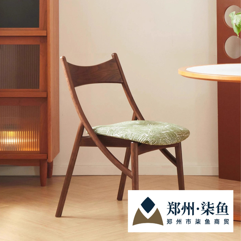 Retro Creative Soft-Packed Single Chair Solid Wood Leisure Small Apartment Home Dining Chair Backrest Study Study Comb Makeup Chair