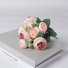 高品质5头波斯玫把束家居装饰仿真花客厅摆件婚礼堂装饰厂家批发