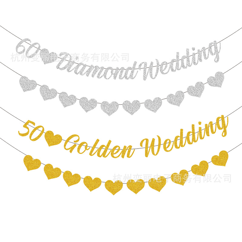 Transfronterizo 60 aniversario boda conmemorativa flash carta tirar bandera 50 oro boda aniversario decoración Fondo personalización