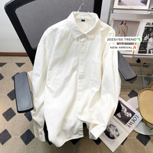 白色长袖衬衫男春秋季休闲港风日系棉潮流复古工装衬衣外套