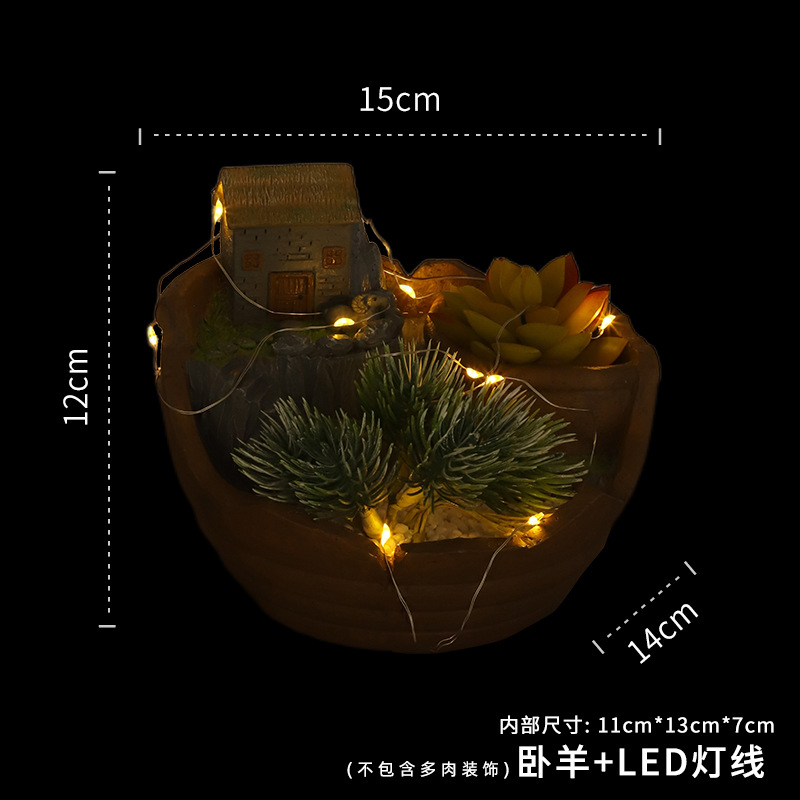 Chậu cây mọng nước vườn trên không có đèn LED, chậu resin hoạt hình, trang trí ban công (RG-252)