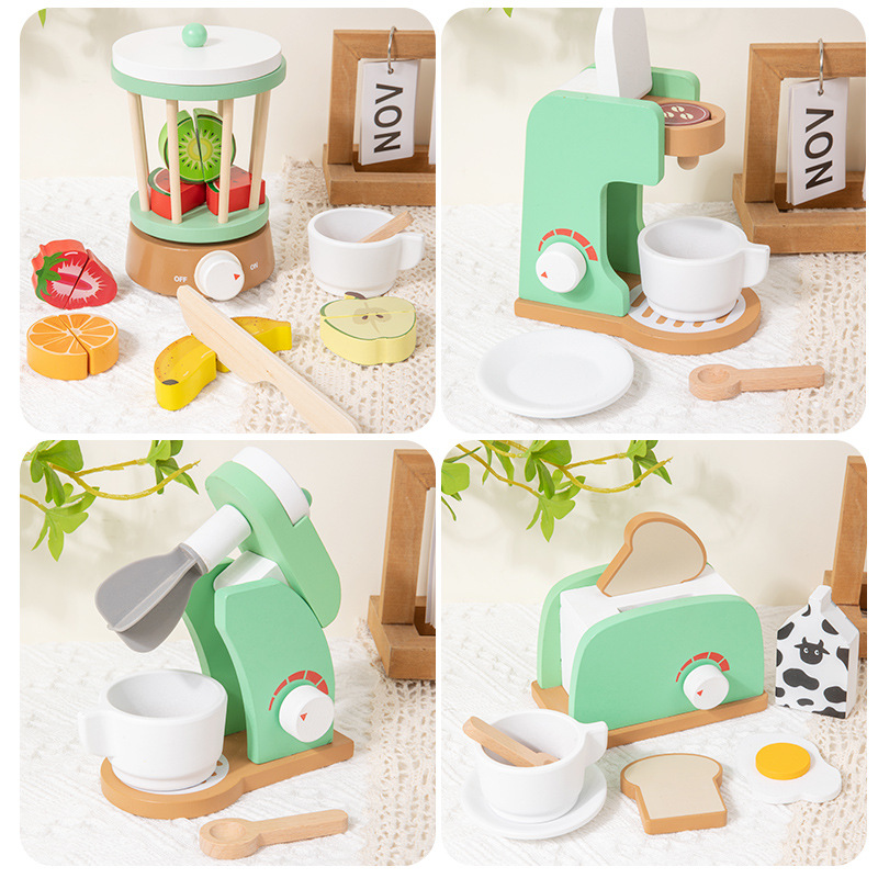 Simulación de pan para niños pequeños mezclador casero juguete modelo de máquina de café molde de jugo de bebé de madera image 4
