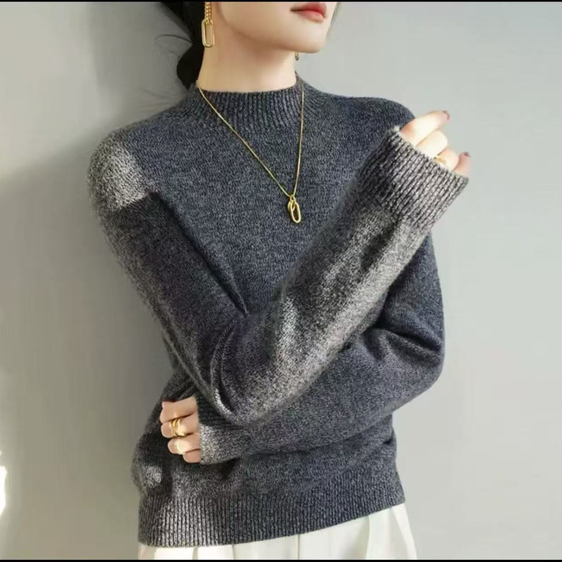 Cross-border casual style half-high collar knit sweater for women, 2026 new autumn and winter pullover knit base shirt Cross-border casual style half-high collar knit sweater for women, 2026 new autumn and winter pullover knit base shirt