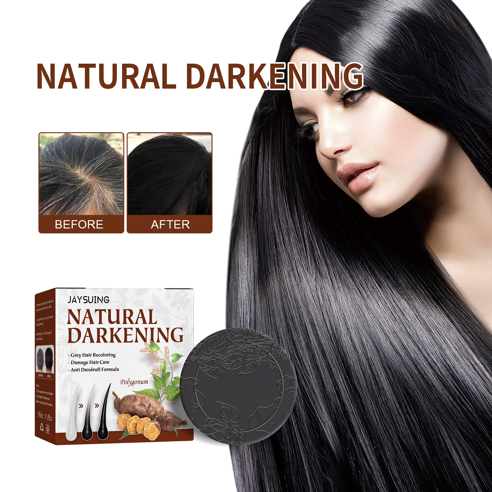 Jaysuing Shampoo Soap Polygonum Multiflorum Essence Repairs Natural Black Hair Moisturizing and Smoothing Hair Care Shampoo Soap
