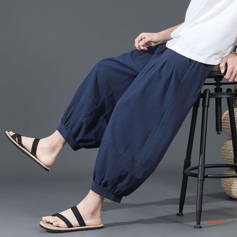 plus size Fatty Pants Men's Summer Thin Wide-leg Bloomers Loose Casual Sports Straight Linen Pants Trendy