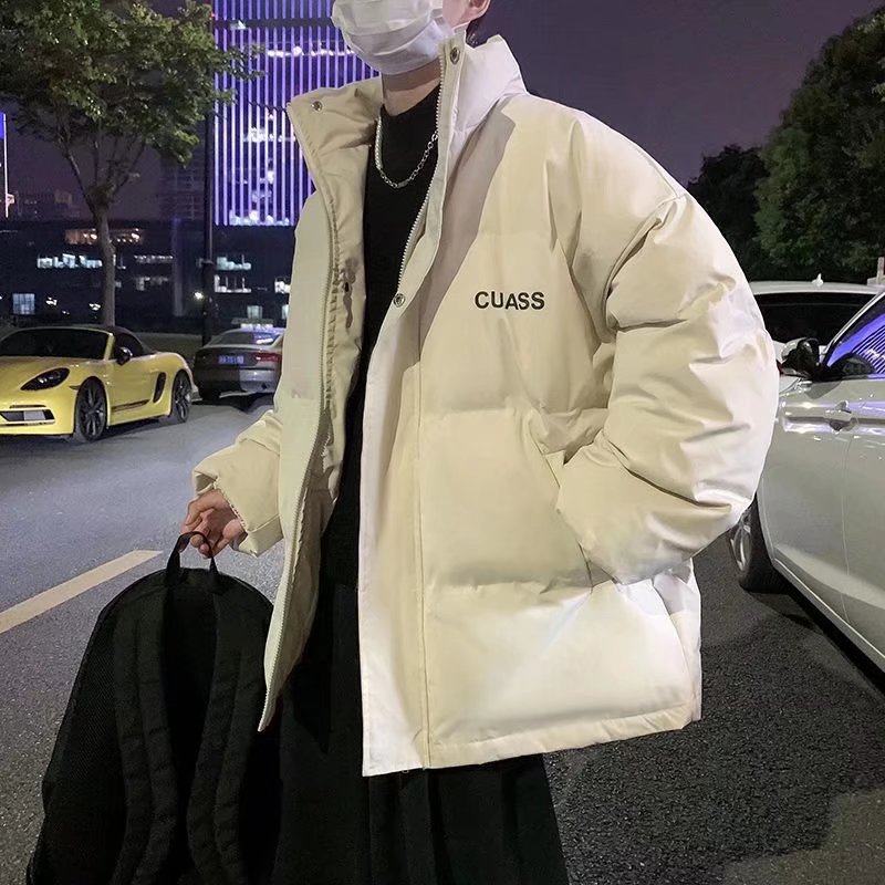 棉衣男秋冬港风宽松字母印花休闲棉服外套韩版潮流加厚立领棉袄子