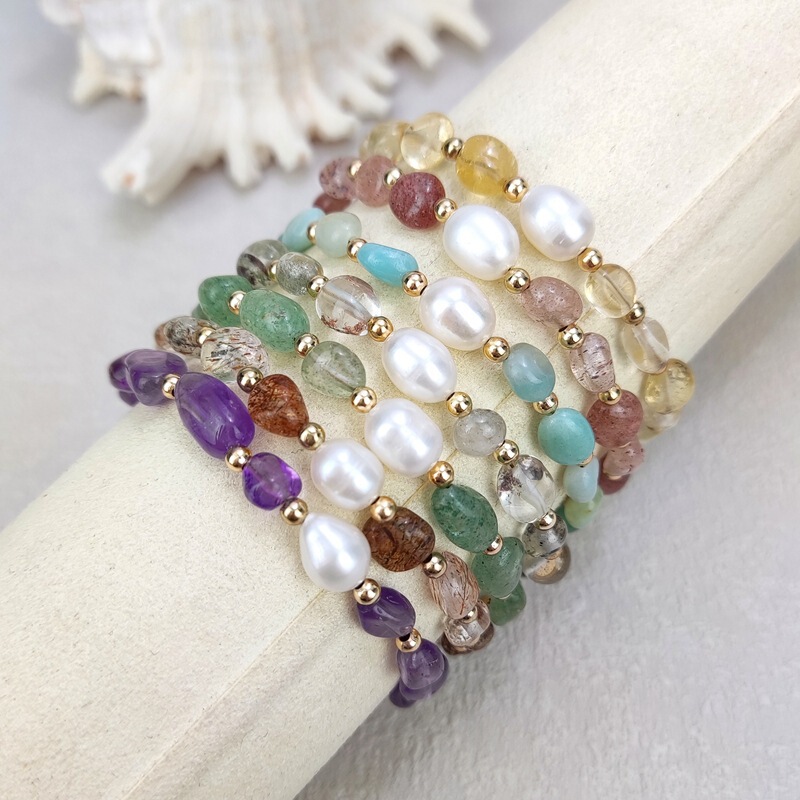 New Natural Amethyst Irregular Crushed Stone Braided Adjustable Women's Bracelet Amazonite Bracelet Cross-Border