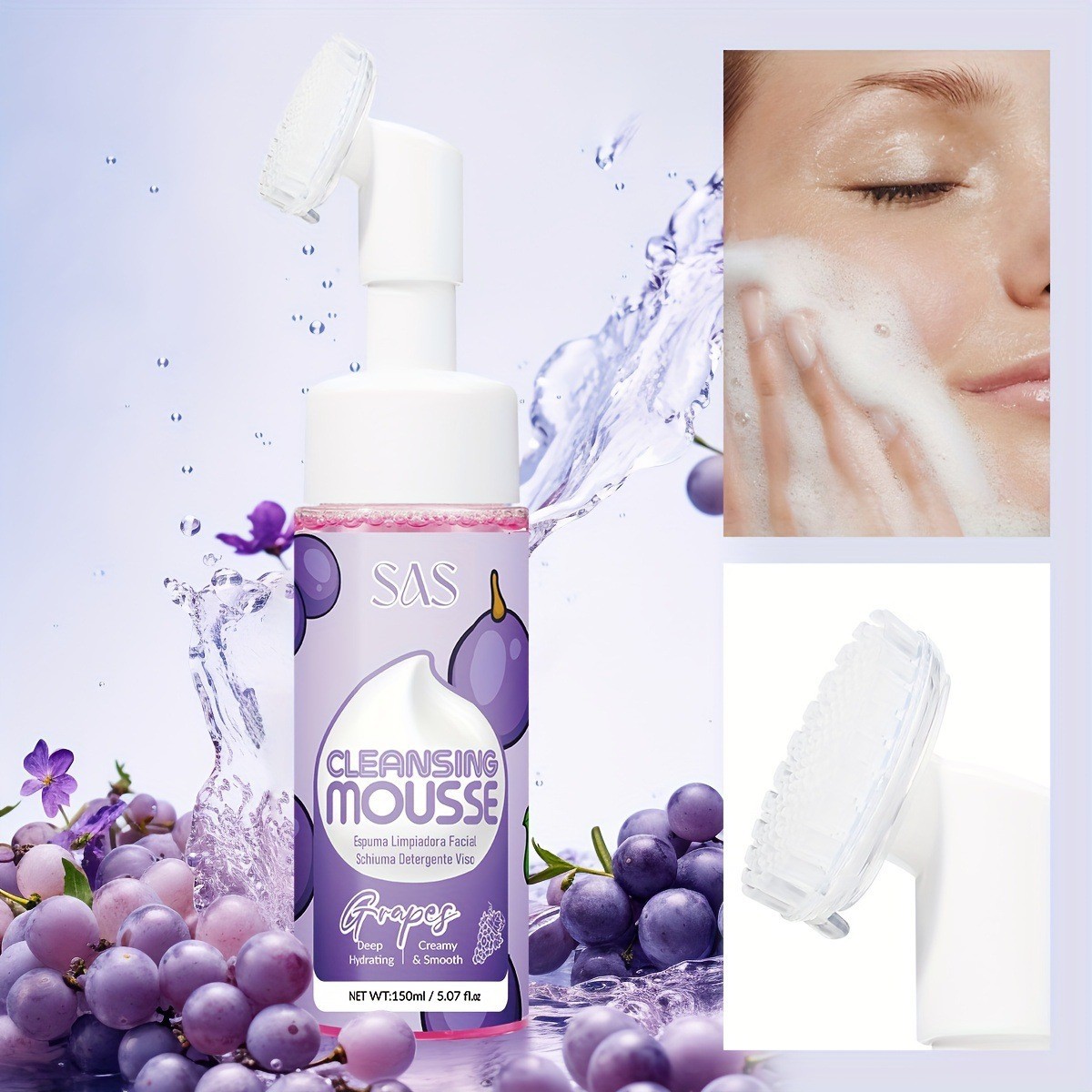 USHAS Europa y los Estados Unidos en stock transfronterizo uva mousse limpiador profundo aminoácido espuma limpiador SAH026