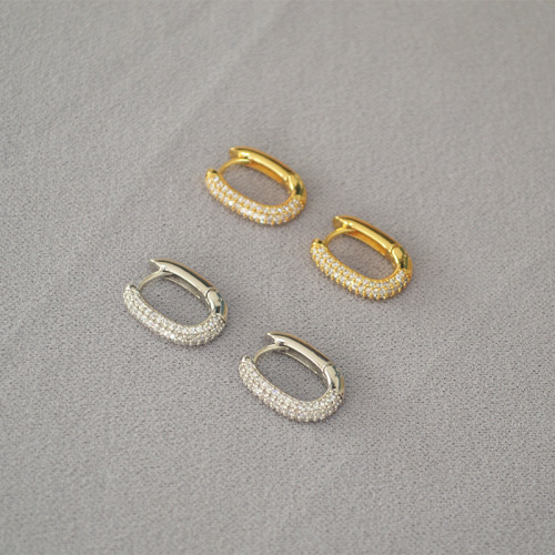 Japanese and Korean-style trendy, modern, internet-celebrity-inspired, minimalist zircon-encrusted, cool-temperament U-shaped buckle ear studs and earrings for women.