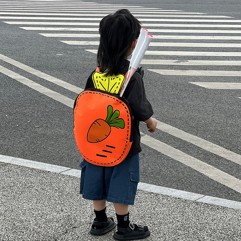 Bolsos para niños Mochila para niños y niñas con forma de zanahoria linda de dibujos animados Mochila de raqueta de tenis de bádminton portátil