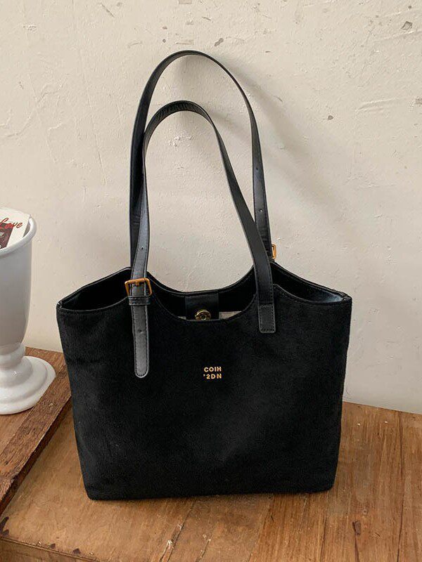 Túi tote nữ cỡ lớn phong cách retro, đựng nhiều đồ, có quai đeo vai và kẹp nách — Màu cà phê PU, PU đen, màu cà phê, đen