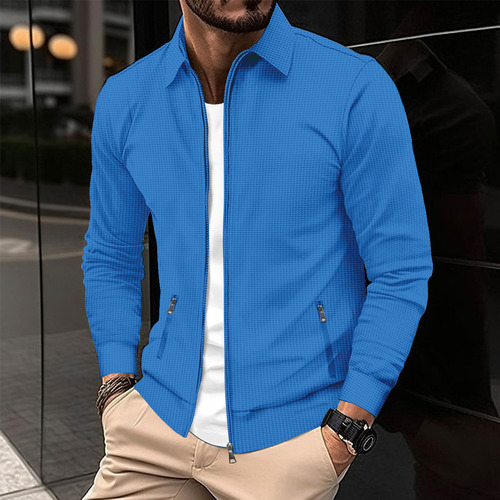 Men's Spring Youth Honeycomb Zipper Pocket Collar Slimming Open Jacket Coat