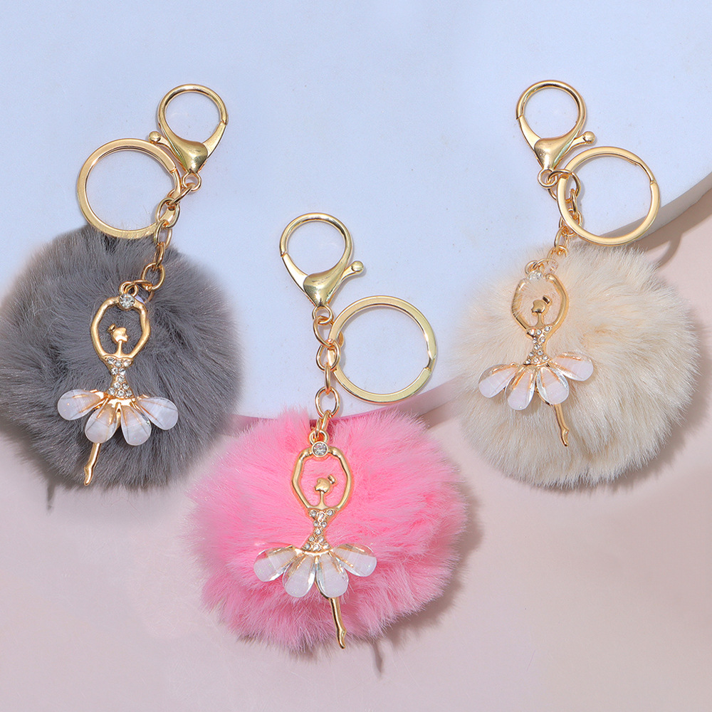 Transfronterizo diamante de ballet chica llavero imitación de pelusa colgante bolsas pericárdicas decoración de peluche