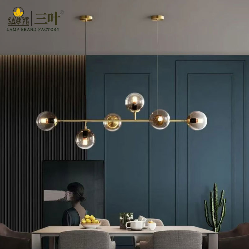 Cross-border Nordic Long Bean Restaurant Lamp Post-modern Bar Chandelier LED Personalized Glass Ball Restaurant Lamps