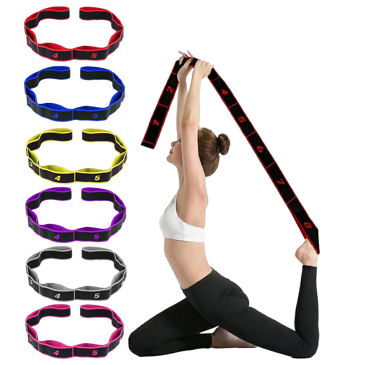 Source Factory Digital 8-Grid Resistance Band for Children's Dance, Open-Back Elastic Band, Thickened Yoga Resistance Band