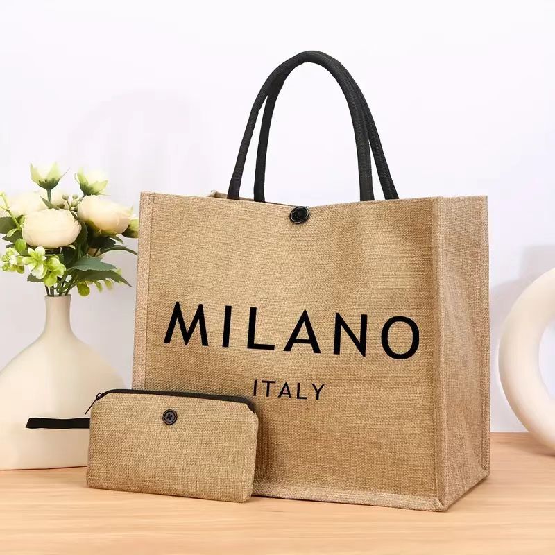 Linen Handbag, Linen Bag, Cross-Border Fashion Printed Jute Bag, Environmentally Friendly Outing Shopping Bag, Thickened Commuter Bag for Women