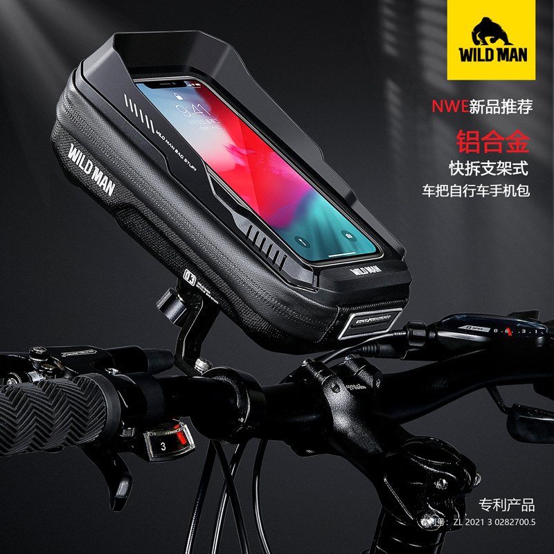 Wild Man Mountain Bike Handlebar Bag with Touch Screen Phone Holder, Hard Shell Front Bike Bag Equipment for Cross-Border Cycling