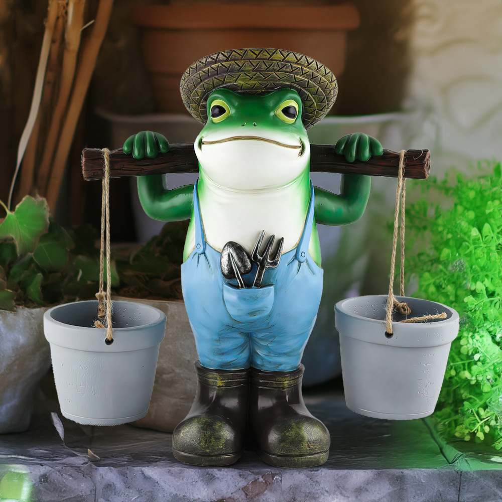  New Cute Resin Pick Bucket Frog Flower Pot Large Ornaments Outdoor Courtyard Garden Lawn Decoration Gifts