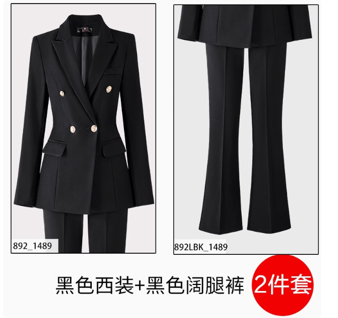 Amy892 long-sleeved black suit + black wide-leg pants